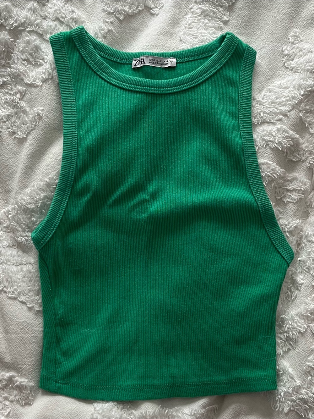 Zara Emerald Green Cropped Ribbed Tank Top